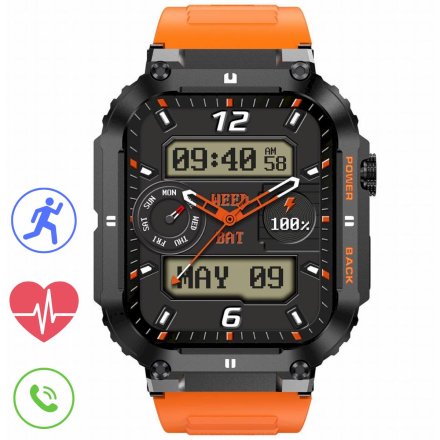 GRAVITY GT6-3 czarno-pomarańczowy smartwatch męski z funkcją rozmowy 