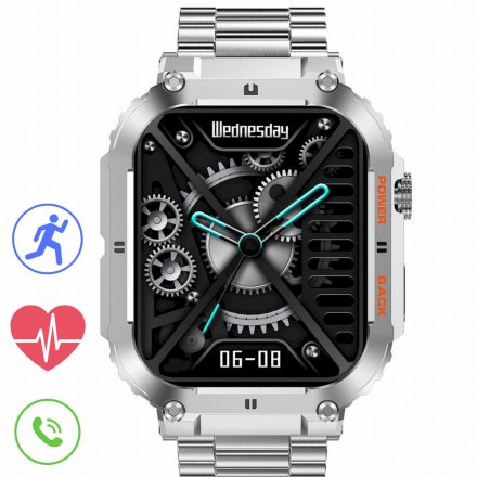 GRAVITY GT6-7 srebrna bransoleta smartwatch męski z funkcją rozmowy 