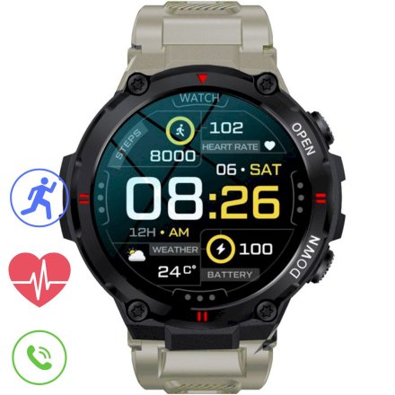 GRAVITY GT7-4 wojskowy beżowy smartwatch męski z funkcją rozmowy