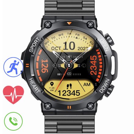 GRAVITY GT7-2 PRO czarna bransoleta smartwatch męski z funkcją rozmowy