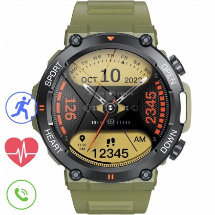GRAVITY GT7-3 PRO wojskowy zielony smartwatch męski z funkcją rozmowy