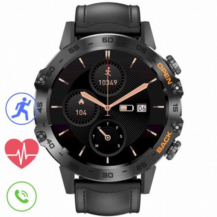 GRAVITY GT9-5 czarny pasek skóra smartwatch męski z funkcją rozmowy