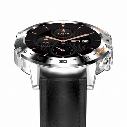 GRAVITY GT9-6 srebrno-czarny pasek skóra smartwatch męski z funkcją rozmowy