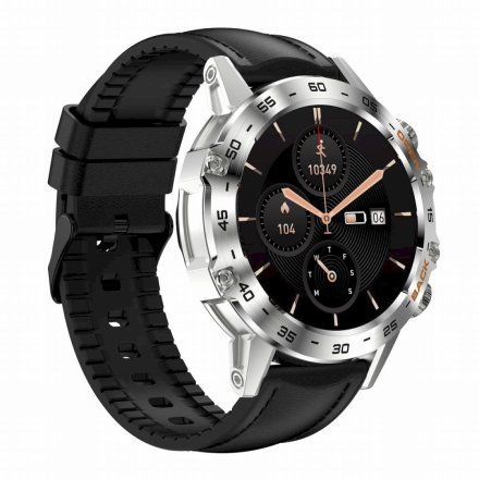 GRAVITY GT9-6 srebrno-czarny pasek skóra smartwatch męski z funkcją rozmowy