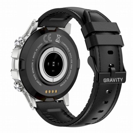 GRAVITY GT9-6 srebrno-czarny pasek skóra smartwatch męski z funkcją rozmowy