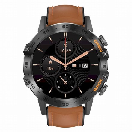 GRAVITY GT9-7 czarny brązowy pasek smartwatch męski z funkcją rozmowy