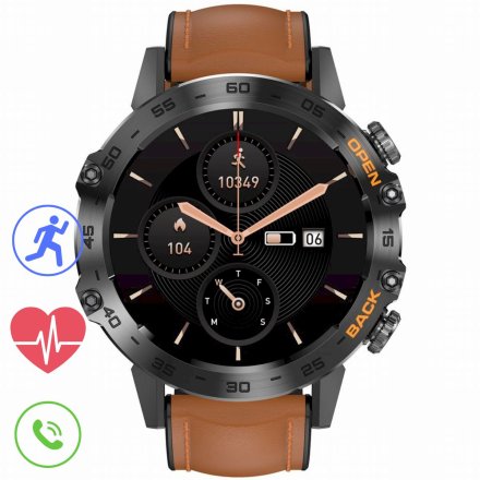 GRAVITY GT9-7 czarny brązowy pasek smartwatch męski z funkcją rozmowy