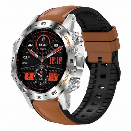 GRAVITY GT9-8 srebrno-brązowy pasek skóra smartwatch męski z funkcją rozmowy