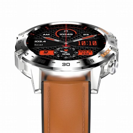 GRAVITY GT9-8 srebrno-brązowy pasek skóra smartwatch męski z funkcją rozmowy