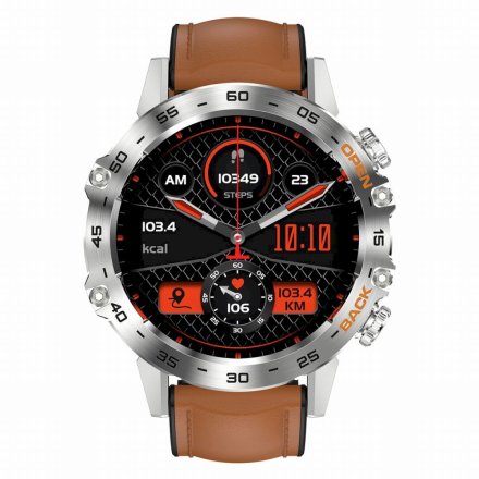 GRAVITY GT9-8 srebrno-brązowy pasek skóra smartwatch męski z funkcją rozmowy