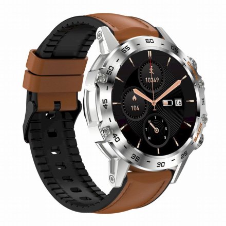 GRAVITY GT9-8 srebrno-brązowy pasek skóra smartwatch męski z funkcją rozmowy