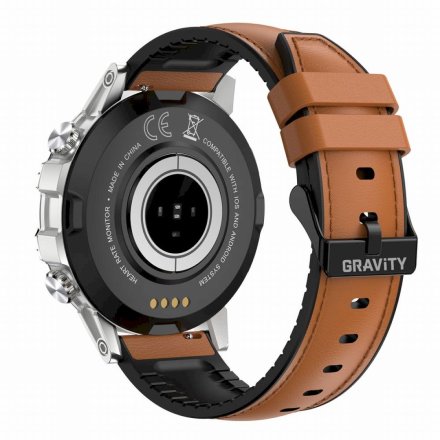 GRAVITY GT9-8 srebrno-brązowy pasek skóra smartwatch męski z funkcją rozmowy