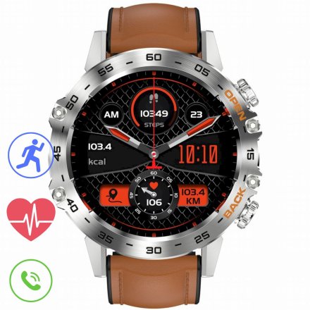 GRAVITY GT9-8 srebrno-brązowy pasek skóra smartwatch męski z funkcją rozmowy