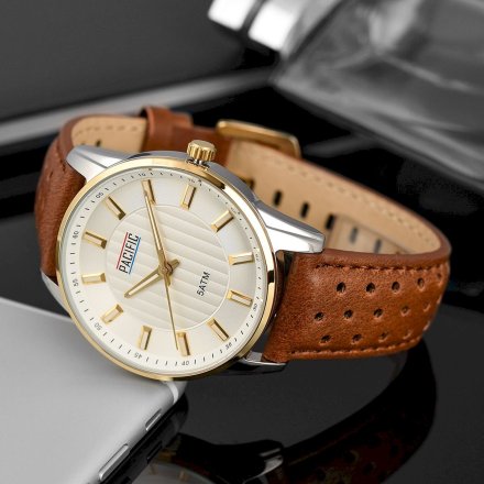 Złoty męski zegarek z paskiem PACIFIC X0090-09
