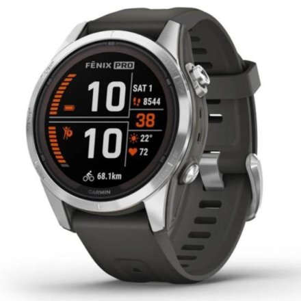 Zegarek Garmin Fenix 7S Pro Solar srebrny z grafitowym paskiem 010-02776-01