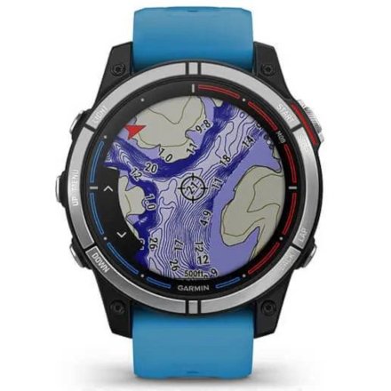 Srebrno-czarny zegarek Garmin quatix 7 z niebieskim paskiem i czujnikiem tętna HRM Elevate Ox 010-02540-61