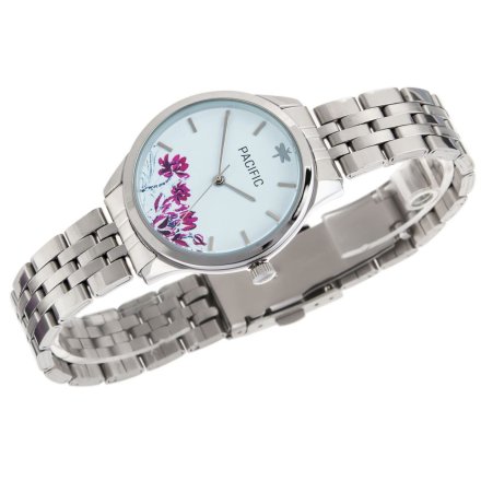 Srebrny damski zegarek z kwiatami PACIFIC X6155-08