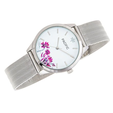 Srebrny damski zegarek z kwiatami PACIFIC X6155-09