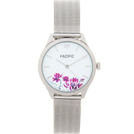 Srebrny damski zegarek z kwiatami PACIFIC X6155-09