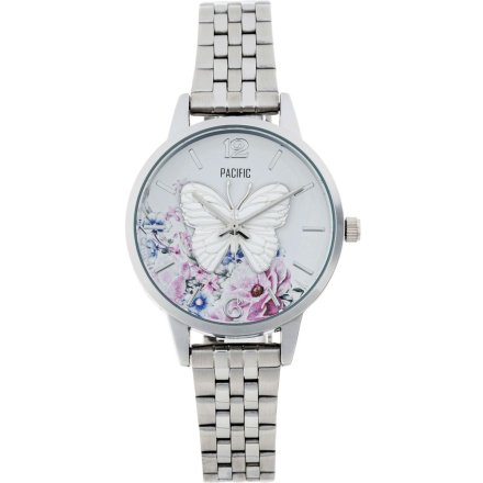 Srebrny damski zegarek z motylem PACIFIC X6181-06