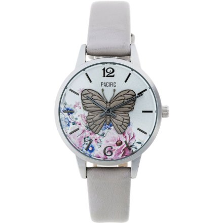 Srebrny damski zegarek z motylem na pasku PACIFIC X6181-07