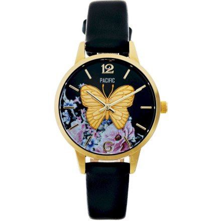Złoty damski zegarek z motylem na pasku PACIFIC X6181-10