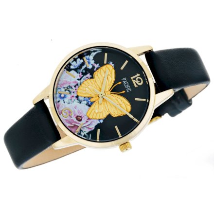 Złoty damski zegarek z motylem na pasku PACIFIC X6181-10
