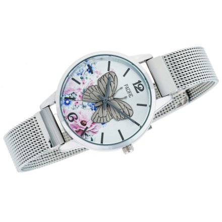 Srebrny damski zegarek z motylem PACIFIC X6181-02