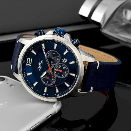 Granatowy męski zegarek na pasku z chronografem PACIFIC X0094-08
