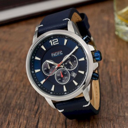Granatowy męski zegarek na pasku z chronografem PACIFIC X0094-08