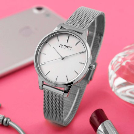 Srebrny damski zegarek z bransoleta mesh PACIFIC X6207-01