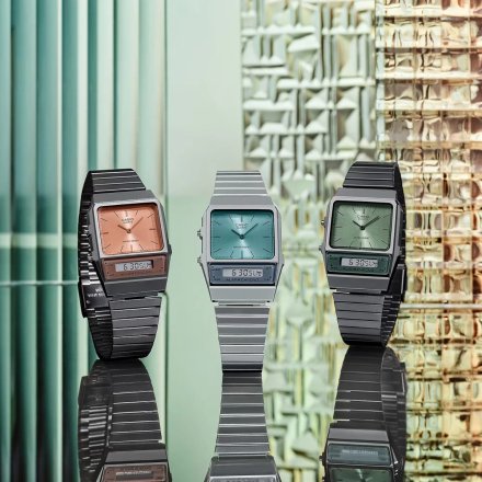 Grafitowy zegarek Casio Vintage w stylu Retro z zieloną tarczą AQ-800ECGG-3A