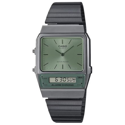 Grafitowy zegarek Casio Vintage w stylu Retro z zieloną tarczą AQ-800ECGG-3A