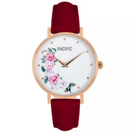Różowozłoty damski zegarek z kwiatami na pasku PACIFIC X6138-13