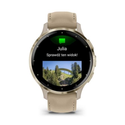 Zegarek Garmin Venu 3S beżowo-złoty ze skórzanym paskiem 010-02785-55