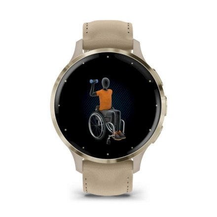 Zegarek Garmin Venu 3S beżowo-złoty ze skórzanym paskiem 010-02785-55