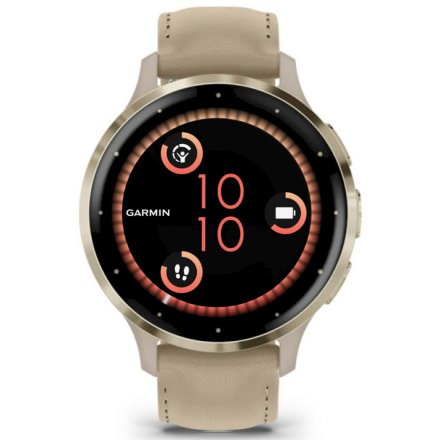 Zegarek Garmin Venu 3S beżowo-złoty ze skórzanym paskiem 010-02785-55