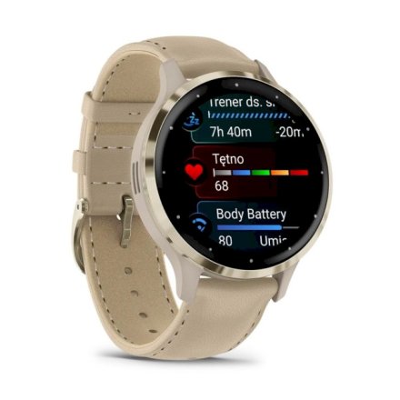 Zegarek Garmin Venu 3S beżowo-złoty ze skórzanym paskiem 010-02785-55