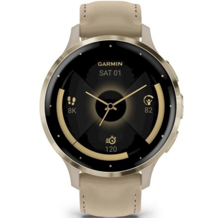 Zegarek Garmin Venu 3S beżowo-złoty ze skórzanym paskiem 010-02785-55