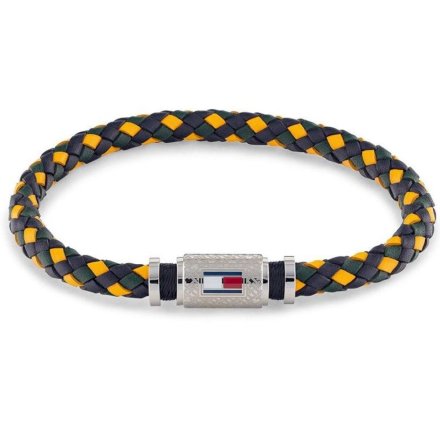 Granatowo-żółta pleciona skórzana męska bransoletka Tommy Hilfiger 2790455