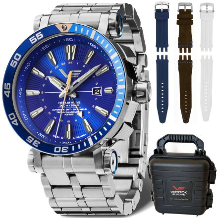 Zegarek męski Vostok Europe Energia Rocket Automatic GMT niebiesko-biały z bransoletką