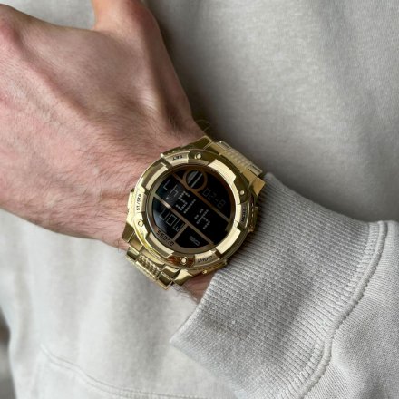 Złoty zegarek męski elektroniczny Guess Zip z bransoletą GW0271G2