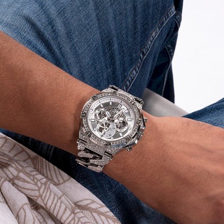 Srebrny zegarek Męski Guess Baron z bransoletą GW0517G1