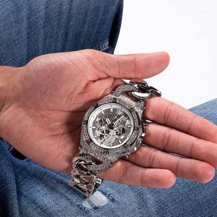 Srebrny zegarek Męski Guess Baron z bransoletą GW0517G1