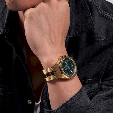 Złoty zegarek męski Guess Emperor z zieloną tarczą GW0573G2