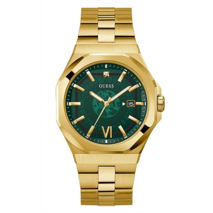 Złoty zegarek męski Guess Emperor z zieloną tarczą GW0573G2