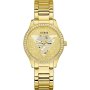 Złoty zegarek damski Guess Unity z bransoletką kryształkami brokatem GW0605L2