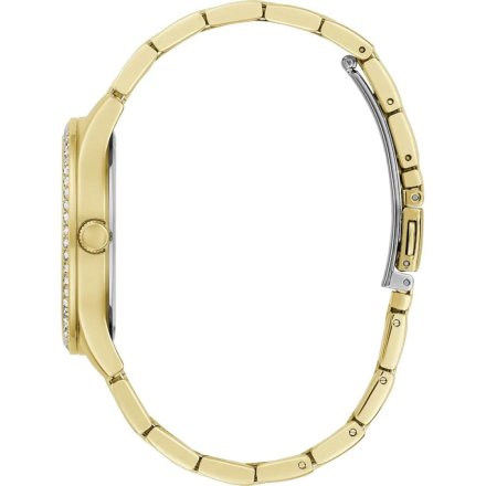 Złoty zegarek damski Guess Unity z bransoletką kryształkami brokatem GW0605L2