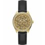 Złoty zegarek damski Guess G Gloss z czarnym paskiem GW0608L2