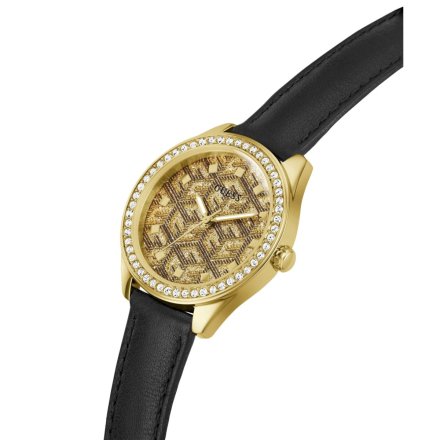 Złoty zegarek damski Guess G Gloss z czarnym paskiem GW0608L2